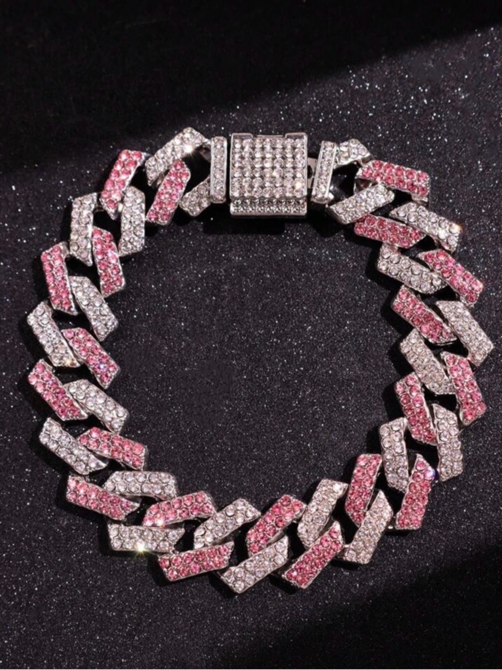 Sterling-Inspired Pink & Silver Pave Cuban Link Bracelet - Picture 6 of 6